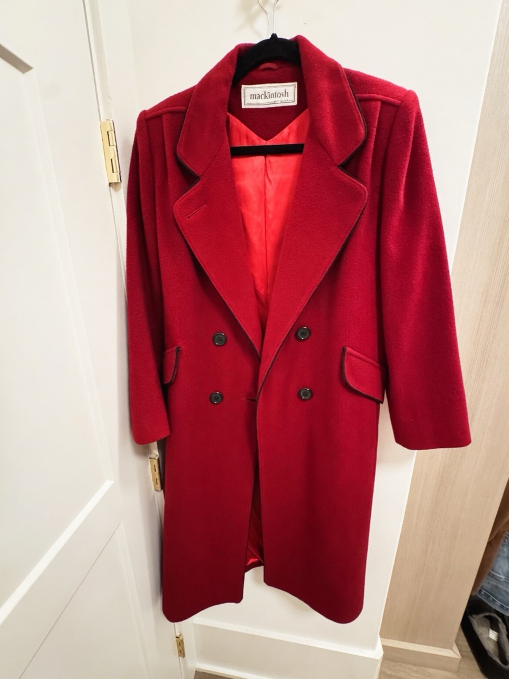 Vintage 1970s Mackintosh of New England Red 100% Wool Long Coat Made‎ in USA